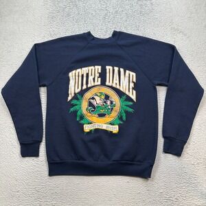 Vintage Notre Dame Fighting Irish Sweater Mens Large Navy Blue Graphics USA Made